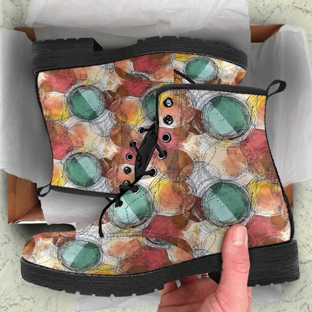 Abstract Collage Vegan Leather Boots: Earthy Custom Shoes - Etsy