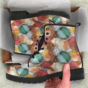 Earthy Collage Abstract Leather Boots, Girlfriend Gifts for Her Custom Shoes Vegan Leather Boots Unique Shoes