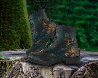 Distressed Patina Vegan Leather Combat Boots: Custom Made-to-Order
