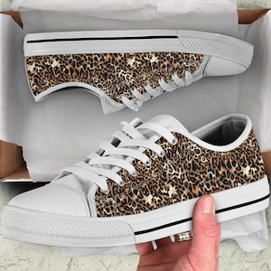 Leopard print Low Top Tie Sneakers, Animal Lover Gifts for Her Casual Running Sneakers Athletic Shoes