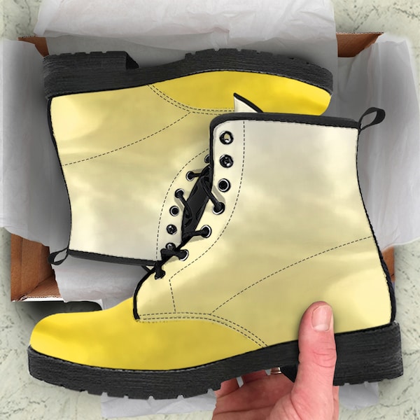 Honeycomb Yellow Combat Vegan Leather Boots, Mother's Day Gifts for Her Casual Shoes