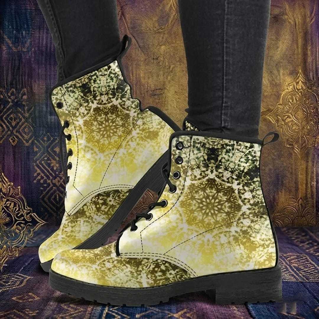Mandala Print Vegan Leather Combat Boots - Women's Ankle Boots - Etsy