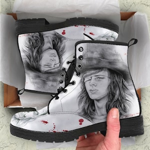 The Walking Dead Carl Grimes Vegan Leather Boots, Goth Gifts for Her Dead Inside Combat Boots