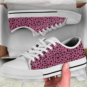 Muted Rose Leopard print Low Top Tie Sneakers, Mother&#39;s Day Gifts for Her Custom Casual Sneakers