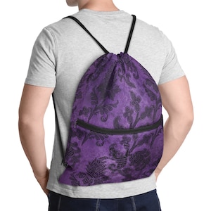 Lila Gothic Muster Kordelzug Rucksack, Kordelzug Sporttasche Schulrucksack, Strand Rucksäcke
