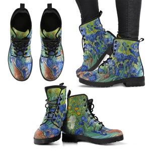 Combat Boots Vintage Art Vincent van Gogh Irises Boots, Gifts for Mom Vegan Learther Cowboy Boots image 5