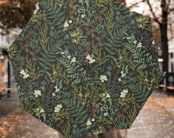 Cottagecore Grün Hexenschirm: Floraler botanischer Druck, winddicht