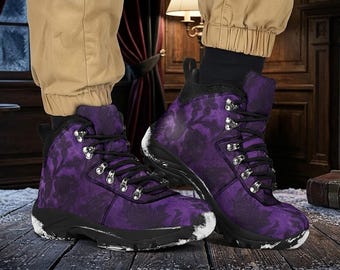 Purple Victorian Alpine Boots, Goth Platform Boots, Vegan Leather Winter Boots, Victorian Lace Up Boots, Witchy Gift For Her