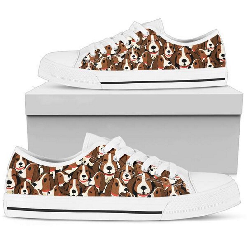 Basset Hound Sneakers Canvas Womens Athletic Low Top Shoe Fashion Custom Lace Converse Perfect for Shoes Pet Lover Gifts Her Mom image 1