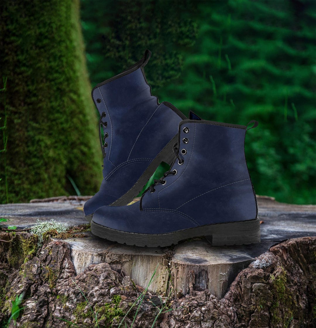 Botas de piel vegana azul marino, regalos de cumpleaños para mujer