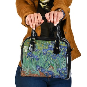 Vintage Art Vincent van Gogh Irises Shoulder Handbag, Vegan Leather Gifts for idea Top Hand Bag