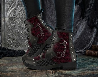 Black Lace Combat Boots, Goth Platform Boots, Vegan Leather Boots For Women, Festival Lace Up Boots, Witchy Gift For Her