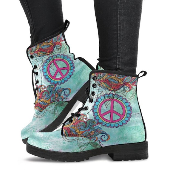 Combat Boots Hippie Peace Boots Ankle Womens Customized Personalized Gifts Mothers Day Retro Her Ankle Shoes Etsy Canada