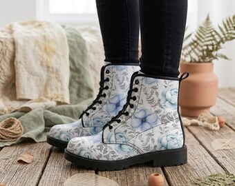 Floral Vegan Leather Combat Boots: Women's Platform Boots