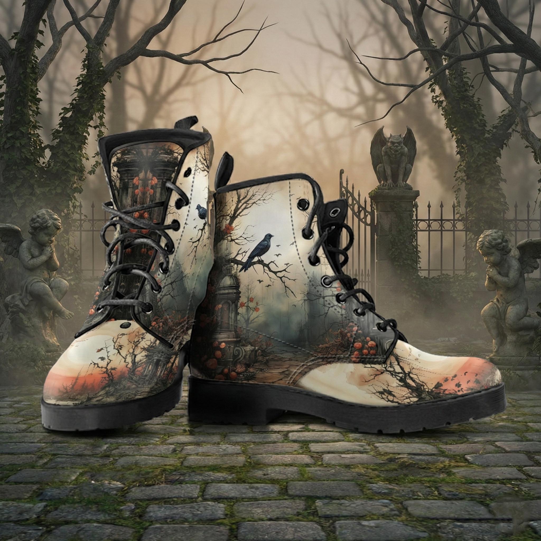 Victorian Gothic Garden Vegan Leather Combat Boots - Etsy