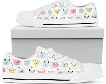 Cat Pattern, Women's Custom Sneakers, Painted Vintage Style Cat Lover Gift, Her  Shoes Personalized Print, Footwear  Fashion High Summer