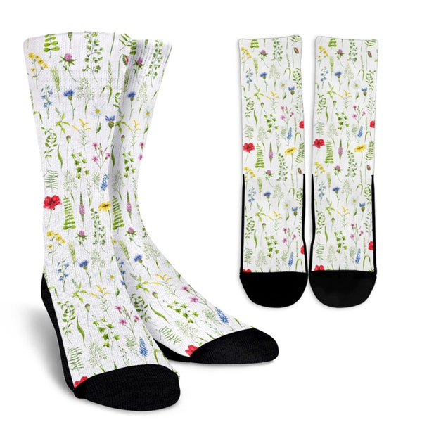 Watercolor Wildflower Crew Socks, Birthday Gifts for Her Unisex Printed Socks for Women Cool Socks, Fashion Socks. School Socks