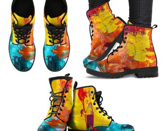 Combat Boots  Abstract Art Classic boots Vegan Leather  Birthday Gifts For Her Women's Boots Men