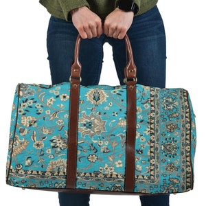 Grandma's Old Teal Blue Carpet Travel Bag, Custom Gifts, Duffel Bag, Gift for Mom, Weekender, Overnight Carry-all