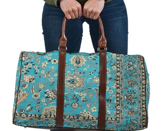 Grandma&#39;s Old Teal Blue Carpet Travel Bag, Custom Gifts, Duffel Bag, Gift for Mom, Weekender, Overnight Carry-all