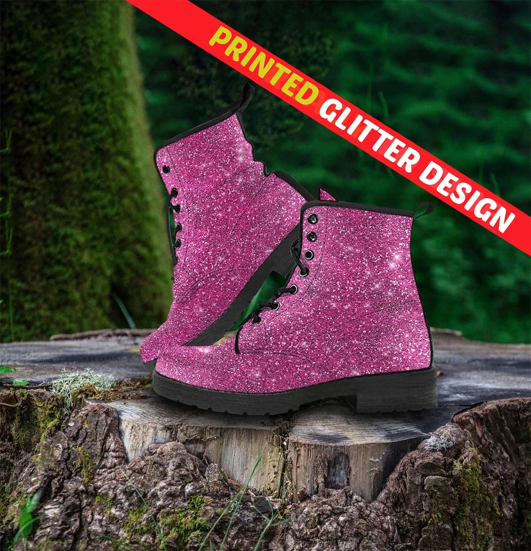 Buy Pink Glitter Combat Boots: Vegan Leather Custom Boots Online in India 