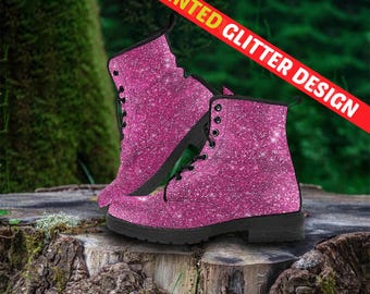 Pink Glitter Combat Boots: Vegan Leather Custom Boots UK