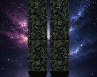Midnight Galaxy Botanical Pattern Crew Socks for Women – Celestial Galaxy Socks, Made in USA