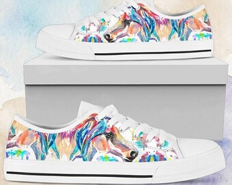Watercolor Horse Low Top Sneakers: Custom Women's Shoes