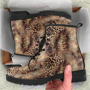Combot Boots Animal Skin Vegan Leather Boots, Mother&#39;s Day Gifts for Girl Casual Lace up Shoes