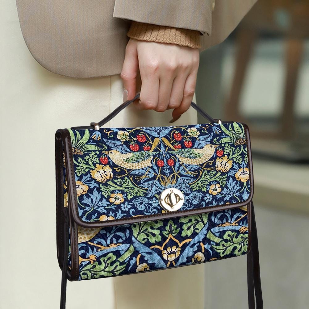 Strawberry Thief William Morris Floral Bird Vegan Satchel