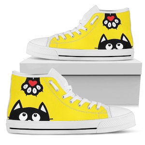 Yellow Cat Art Women High Top Shoes, Cat Lover Gifts for Birthday,  Shoes