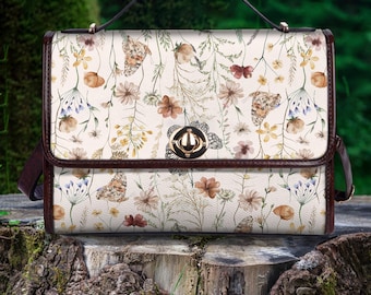 Butterfly Moon Vegan Leather Handbag — Boho Witchy Purse, Whimsigoth Hippie Bag
