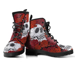 Gevechtslaarzen Skull Roses leren dameslaarzen, cadeaus voor vriendin, gothic-laarzen, schattige schoenen