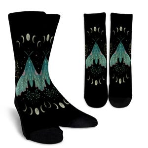 Lunar Luna Moth Garden Crew Socks, Birthday Gifts for Her, Casual Socks, Novelty Socks, Printed Socks, Ladies Socks