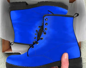 Indigo Blue Combat Boots, Vegan Leather Boots, Unisex Adult Shoes, Gifts for Her Casual Shoes