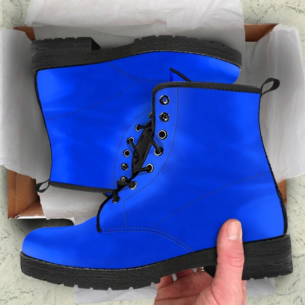 Indigoblaue Kampfstiefel, vegane Lederstiefel, Unisex-Erwachsenenschuhe, Geschenke für ihre lässigen Schuhe