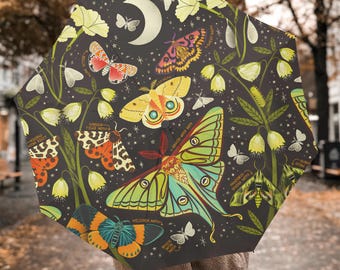 ボタニカルバタフライプリント傘、防風雨傘