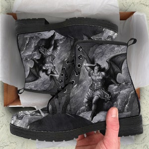 Gustave Dore Paradise Lost Satan Profile Vegan Leather Boots, Birthday Gifts for Her Combat Boots