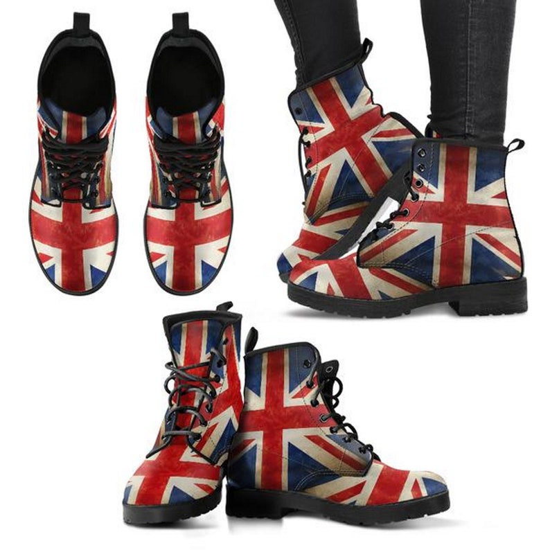 Womens Boots Union Jack Vegan Leather Unique High Flag Etsy