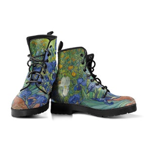 Combat Boots Vintage Art Vincent van Gogh Irises Boots, Gifts for Mom Vegan Learther Cowboy Boots image 4