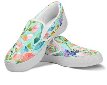 Meadow Bouquet Slip-On Sneakers, Custom Floral Canvas Shoes for Women