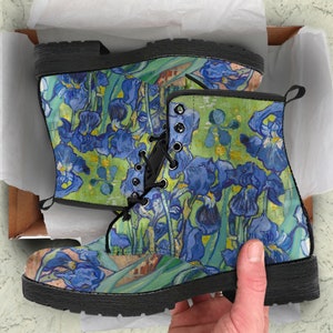 Combat Boots Vintage Art Vincent van Gogh Irises Boots, Gifts for Mom Vegan Learther Cowboy Boots image 6