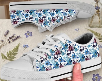 Floral Custom Sneakers, Low Top Canvas Shoes for Women, Athletic Fashion Gift