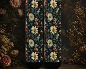 Midnight Vintage Botanical Blooms Crew Socks for Women – Vintage Botanical Socks, Made in USA