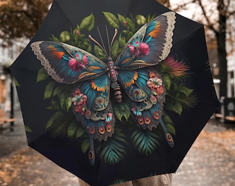 Winddichte paraplu met vlinderprint, klassieke stijl