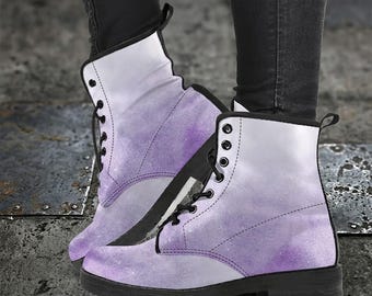 Purple Ombre Vegan Leather Combat Boots: Custom Grunge Shoes