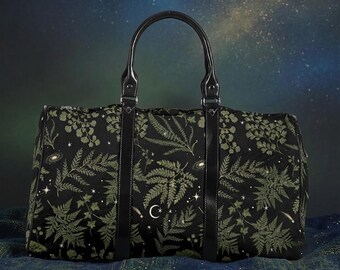 Galaxy Botanical Weekender Bag, Cosmic Garden Duffle Bag, Dark Celestial Gym Bag, Starry Overnight Bag, Astronomy Gift For Her