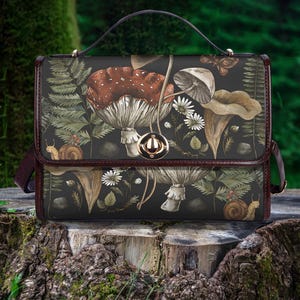 Cottagecore Women&#39;s Vegan Leather Handbag, Hippies Boho Gifts for Girlfriend Cottage core Bag, Cute Mushroom Bag Shoulder Bag