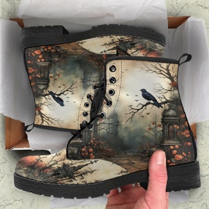 Victorian Gothic Garden Vegan Leather Boots Combat Boots Gothic Gifts for Her Unisex Adult Shoes