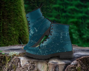 Dark Blue Grunge Vegan Leather Combat Boots